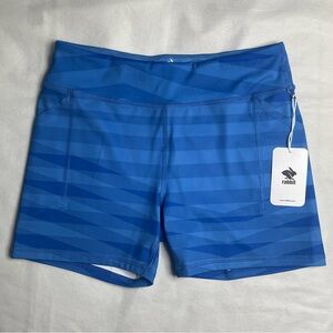 RABBIT Speed Leggy 4” Running Shorts Womens M Azure Blue Stripe Rear Zip Pocket